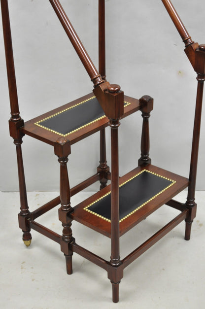 George III Style Mahogany and Black Leather Library Steps by Wellington Hall