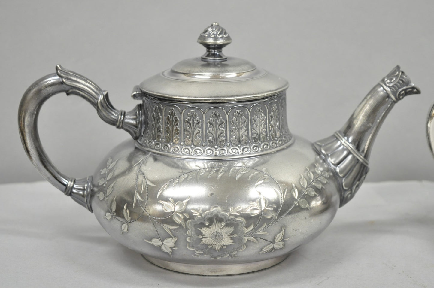 Antique James W Tufts 1948 Silver Plated Art Nouveau Tea Set - 5 Pc Set