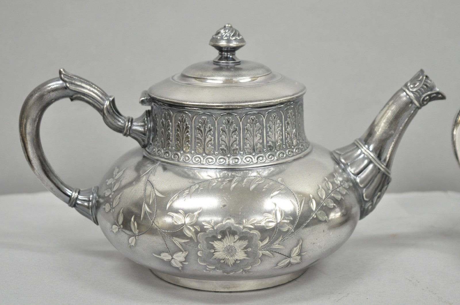 Antique James W Tufts 1948 Silver Plated Art Nouveau Tea Set - 5 Pc Set