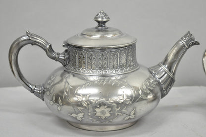 Antique James W Tufts 1948 Silver Plated Art Nouveau Tea Set - 5 Pc Set