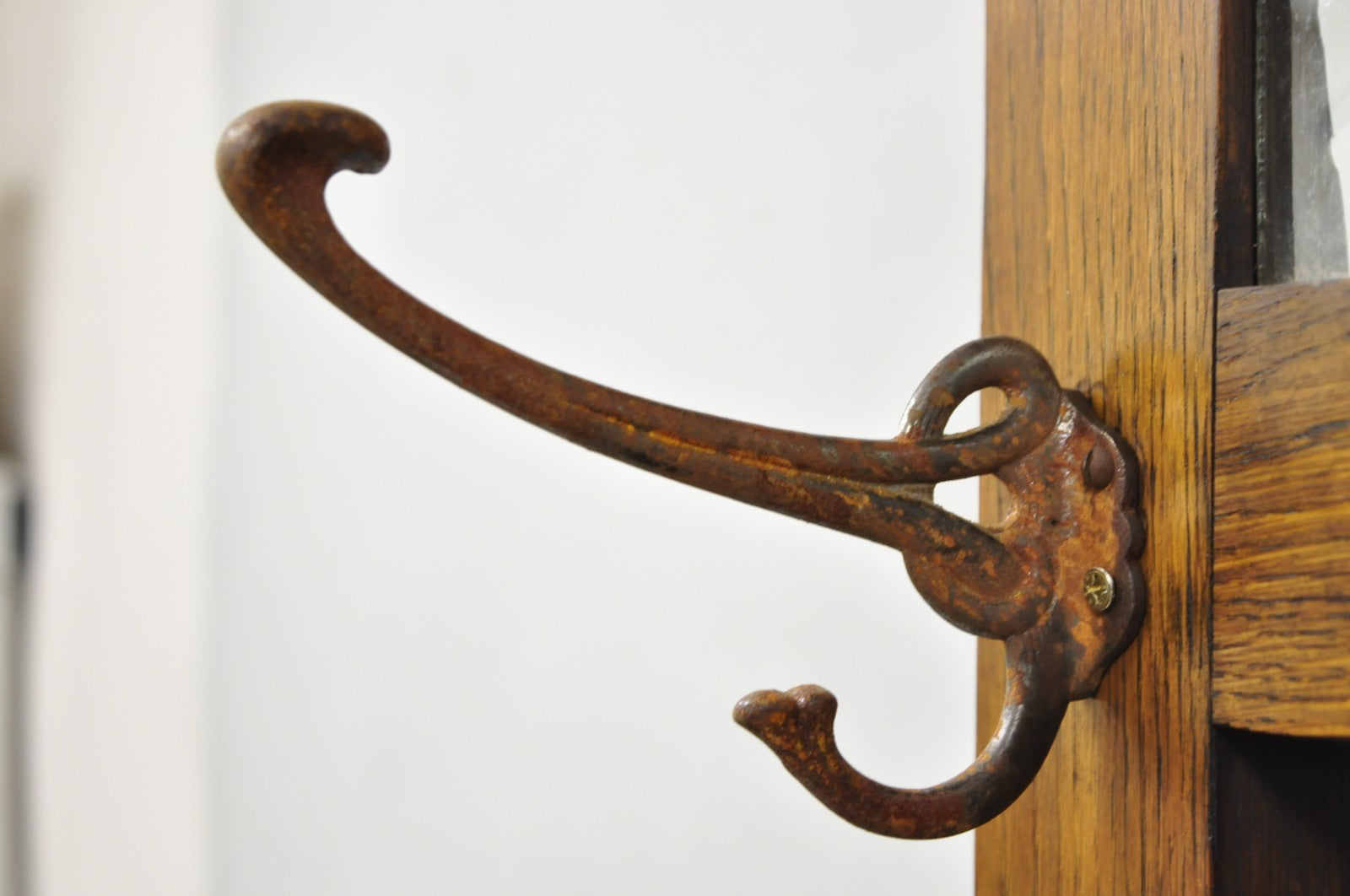 Antique English Art Nouveau Oak & Green Tile Coat Rack Umbrella Stand Hall Tree