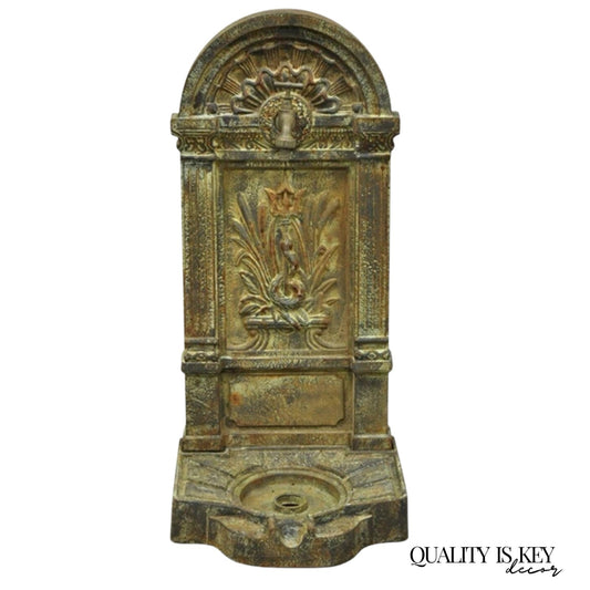 French Neoclassical Style Cast Iron Serpent Trident Garden Wall Water Fountain