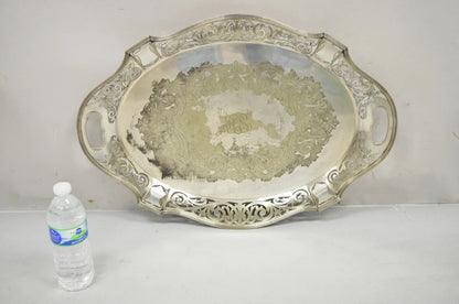 Antique D&H England Victorian Silver Plated Scalloped Serving Platter Bar Tray