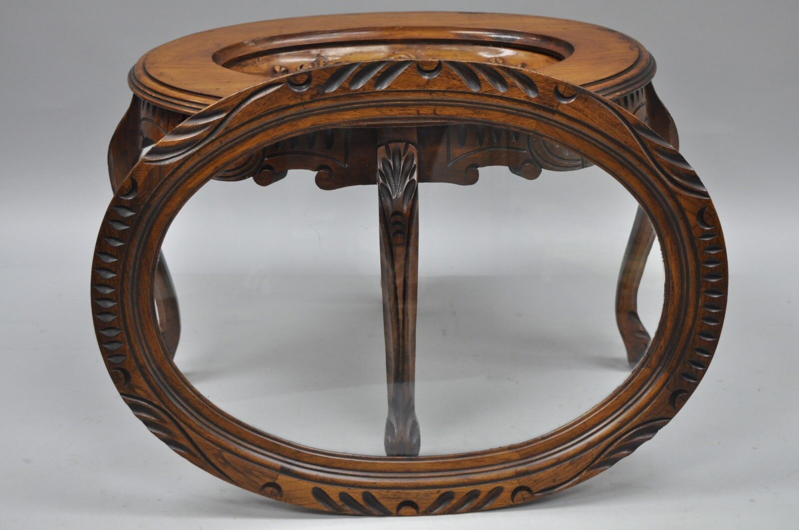 French Renaissance Style Glass Top Tray Coffee Table with Carved Cherubs Angels