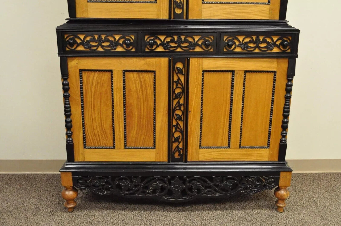 Ceylonese British Colonial Style Satinwood Ebony Mahogany Hutch Cupboard Cabinet