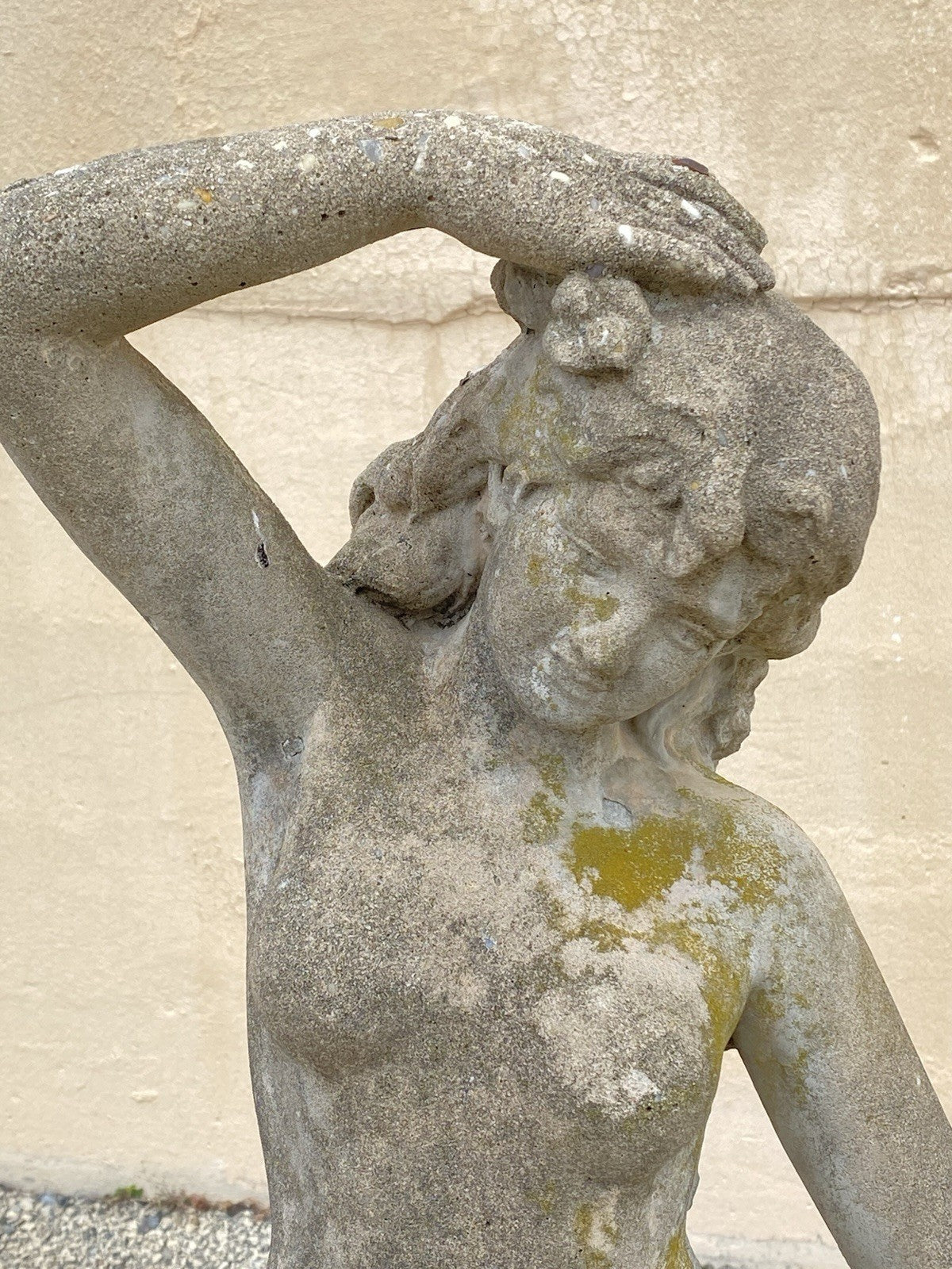 Vintage French Hollywood Regency 46" Cement Garden Nude Goddess Sculpture Statue