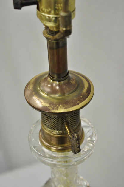 Vintage French Empire Style Crystal Glass Pineapple Column Brass Table Lamp