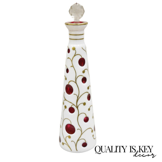 Vintage German Bohemian Cranberry Cased Glass 9" Small Decanter w/ Stopper