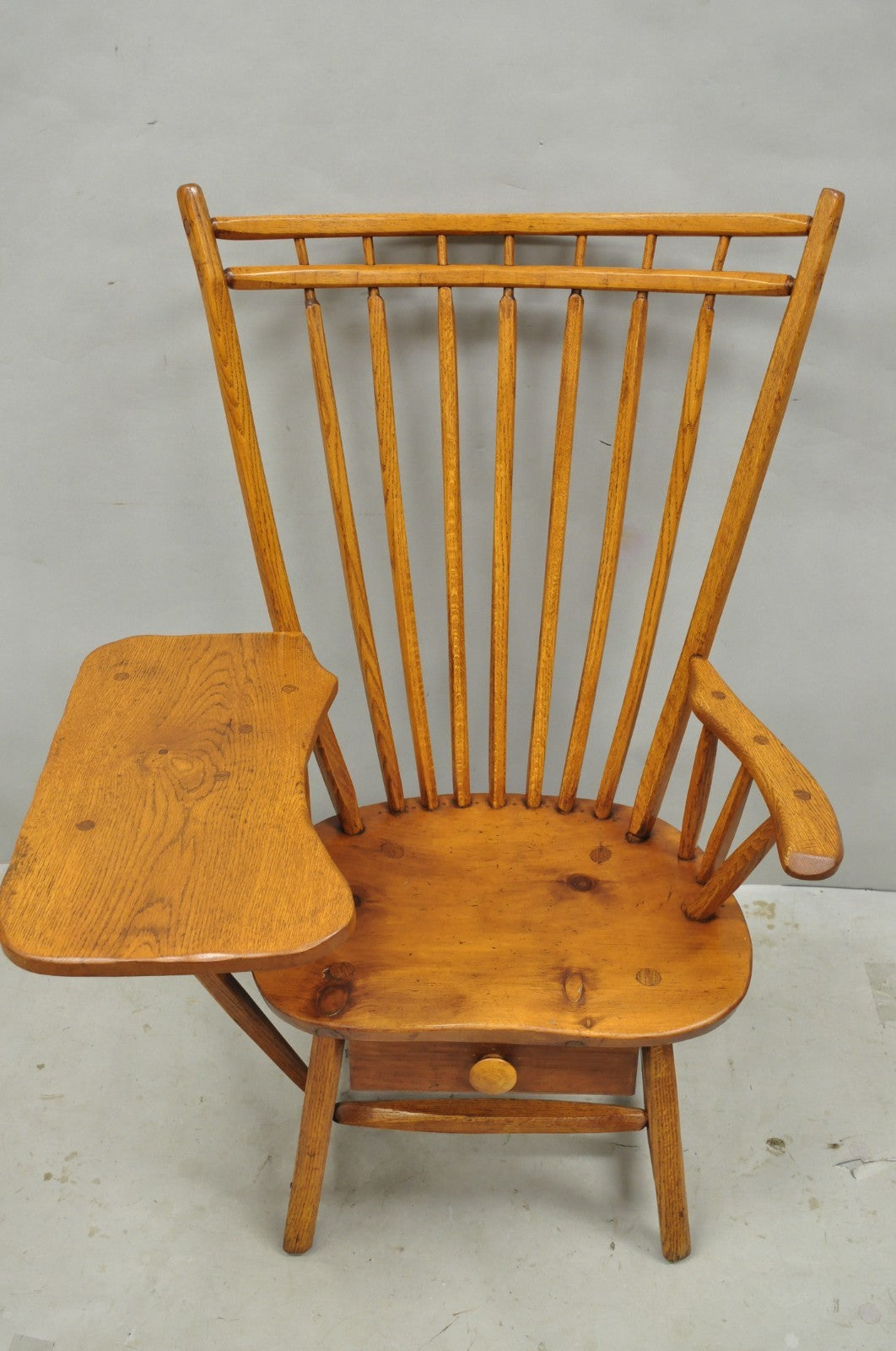 Vintage Hunt Country Furniture Pine Wood Writing Desk Windsor Chair w/ Drawer