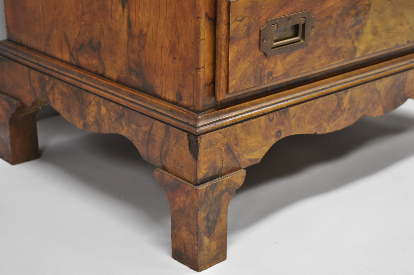 Vintage Italian Olive Wood Veneer Campaign Chest of Drawers Cabinet Side Table