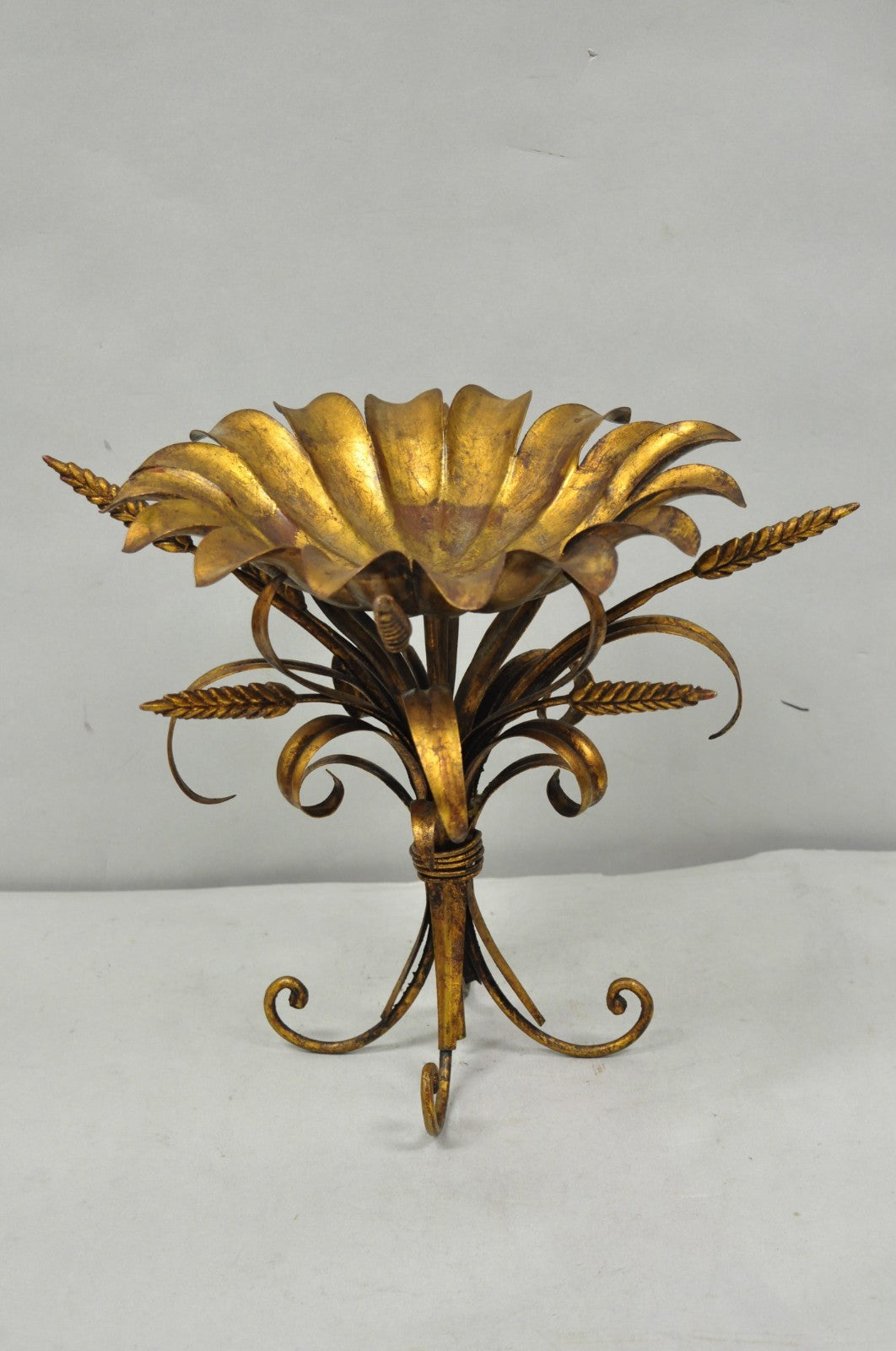 Vintage Italian Hollywood Regency Gold Gilt Tole Metal Iron Compote Centerpiece