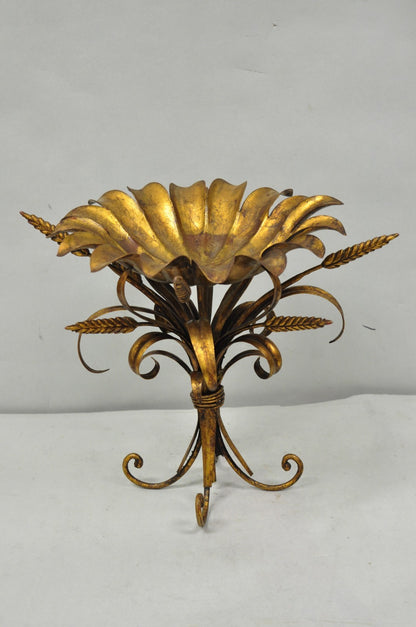 Vintage Italian Hollywood Regency Gold Gilt Tole Metal Iron Compote Centerpiece
