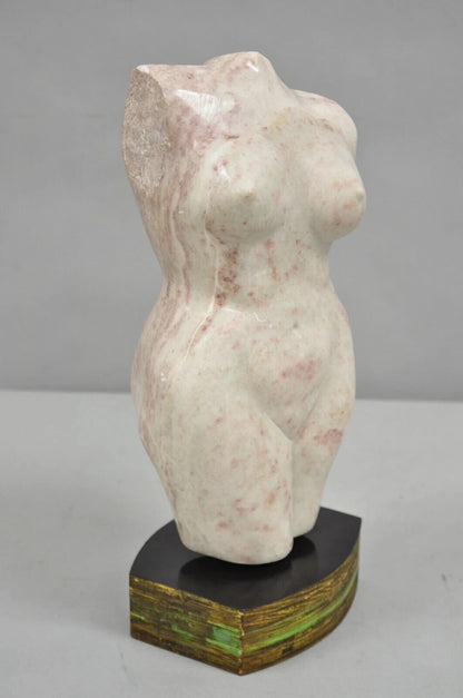 Vintage Modernist Carved Pink Alabaster 16" Nude Female Torso Sculpture