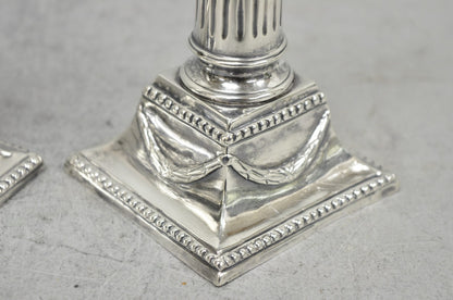 Vintage English Regency Silver Plated Classical Column Small Candlesticks - Pair