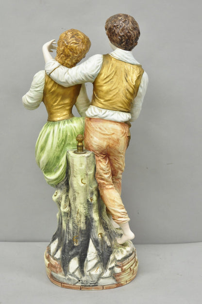 Vintage 1964 Azzolin Brothers Ceramic Boy & Girl Large Courting Statue Figurine