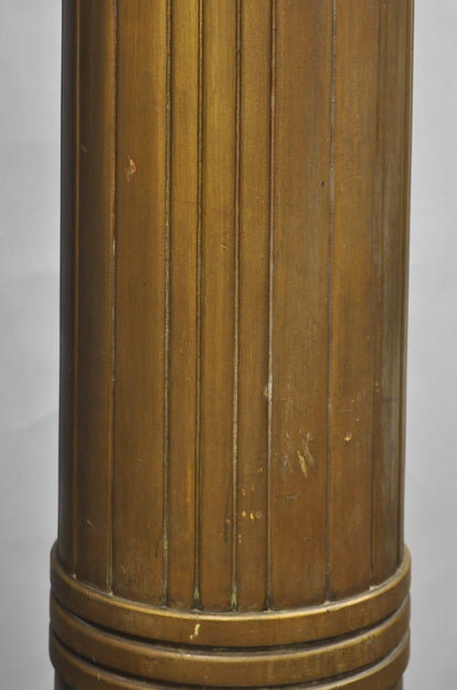 Antique Art Deco 75" Tall Wooden Pedestal Column Geometric Chevron Carved - Pair