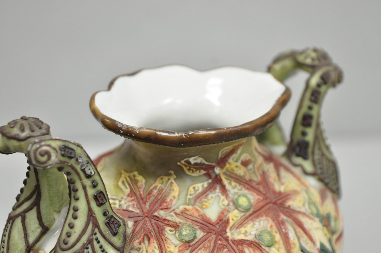 Antique Nippon Hand Painted Porcelain Moriage Twin Handle Countryside Scene Vase
