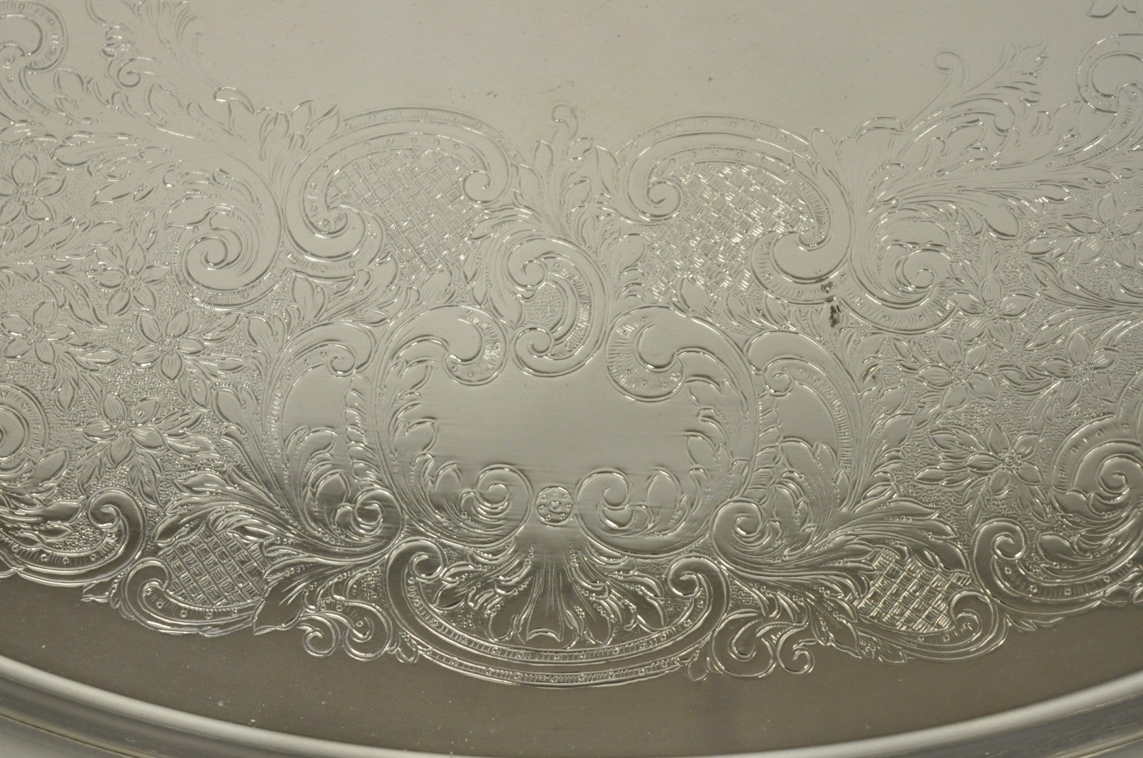 Vintage Extra Large Oval Silver Plated Serving Platter Bar Tray w/ Smoked Finish