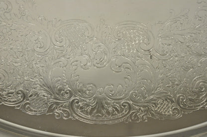 Vintage Extra Large Oval Silver Plated Serving Platter Bar Tray w/ Smoked Finish