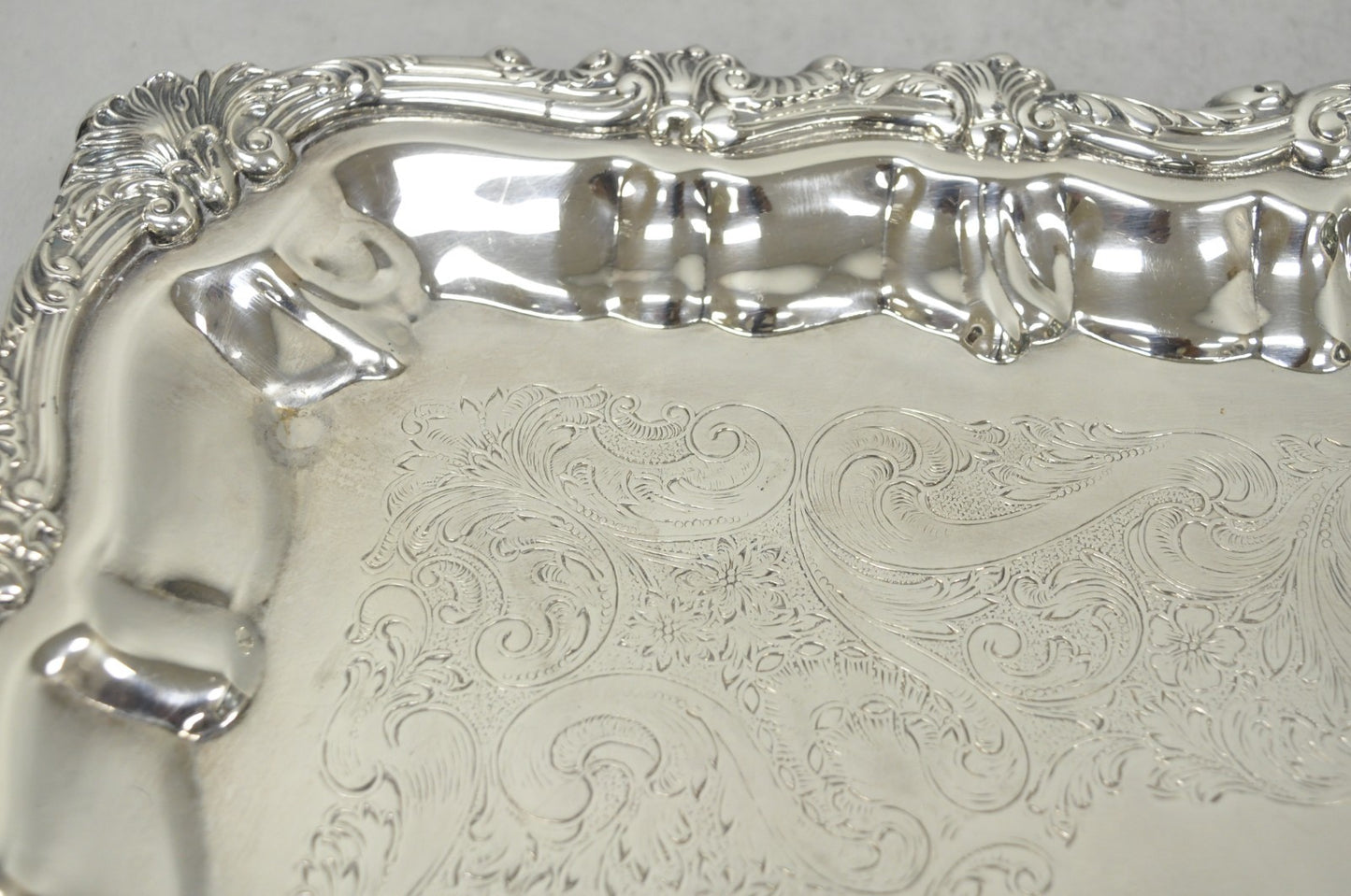 Vintage Victorian Silver Plated Footed Twin Handle Serving Platter Bar Tray