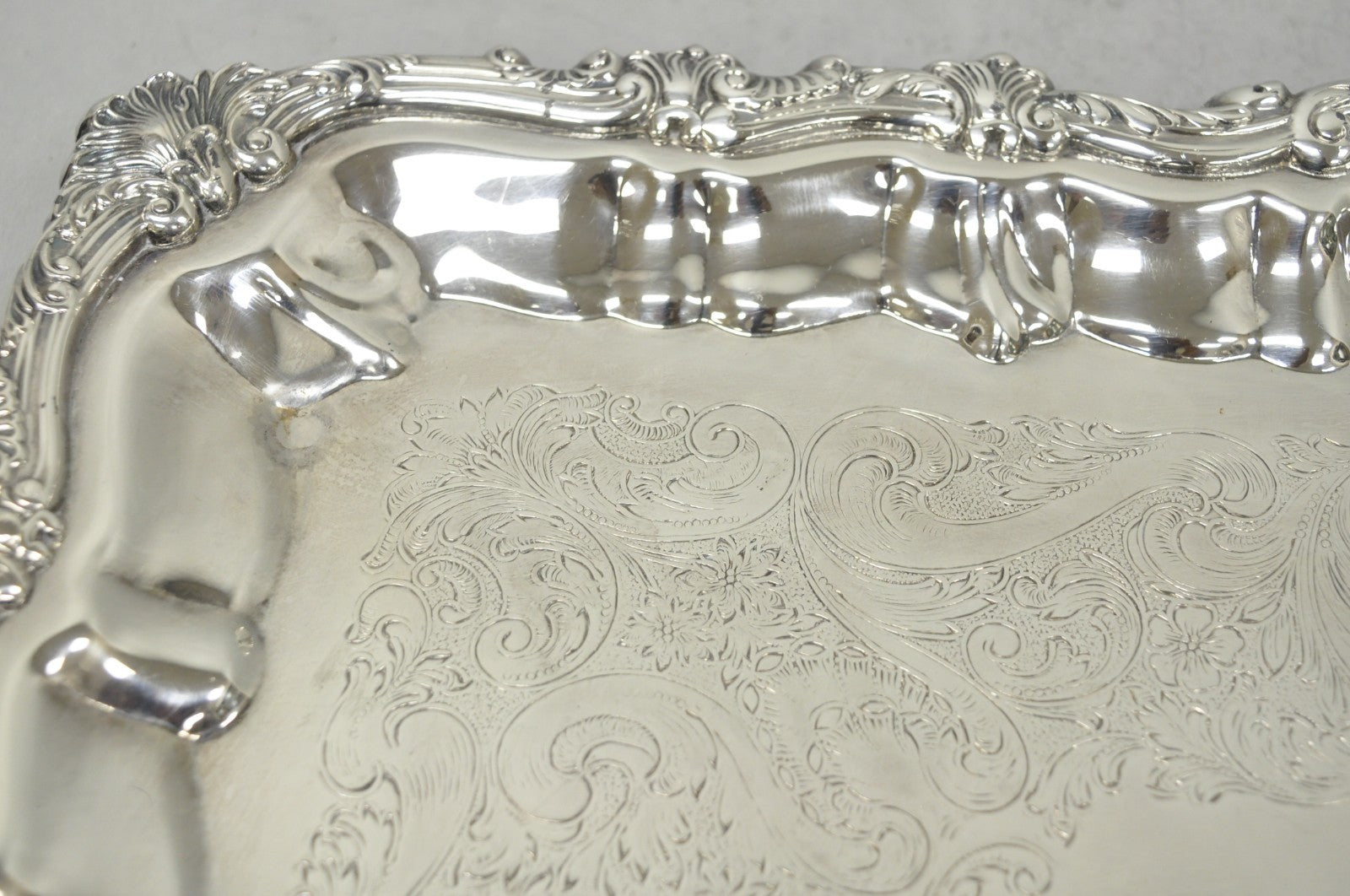 Vintage Victorian Silver Plated Footed Twin Handle Serving Platter Bar Tray
