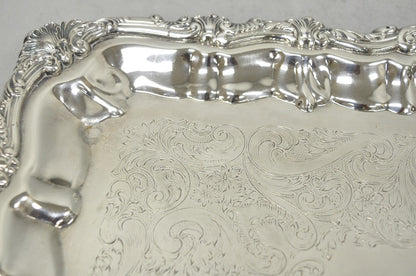 Vintage Victorian Silver Plated Footed Twin Handle Serving Platter Bar Tray