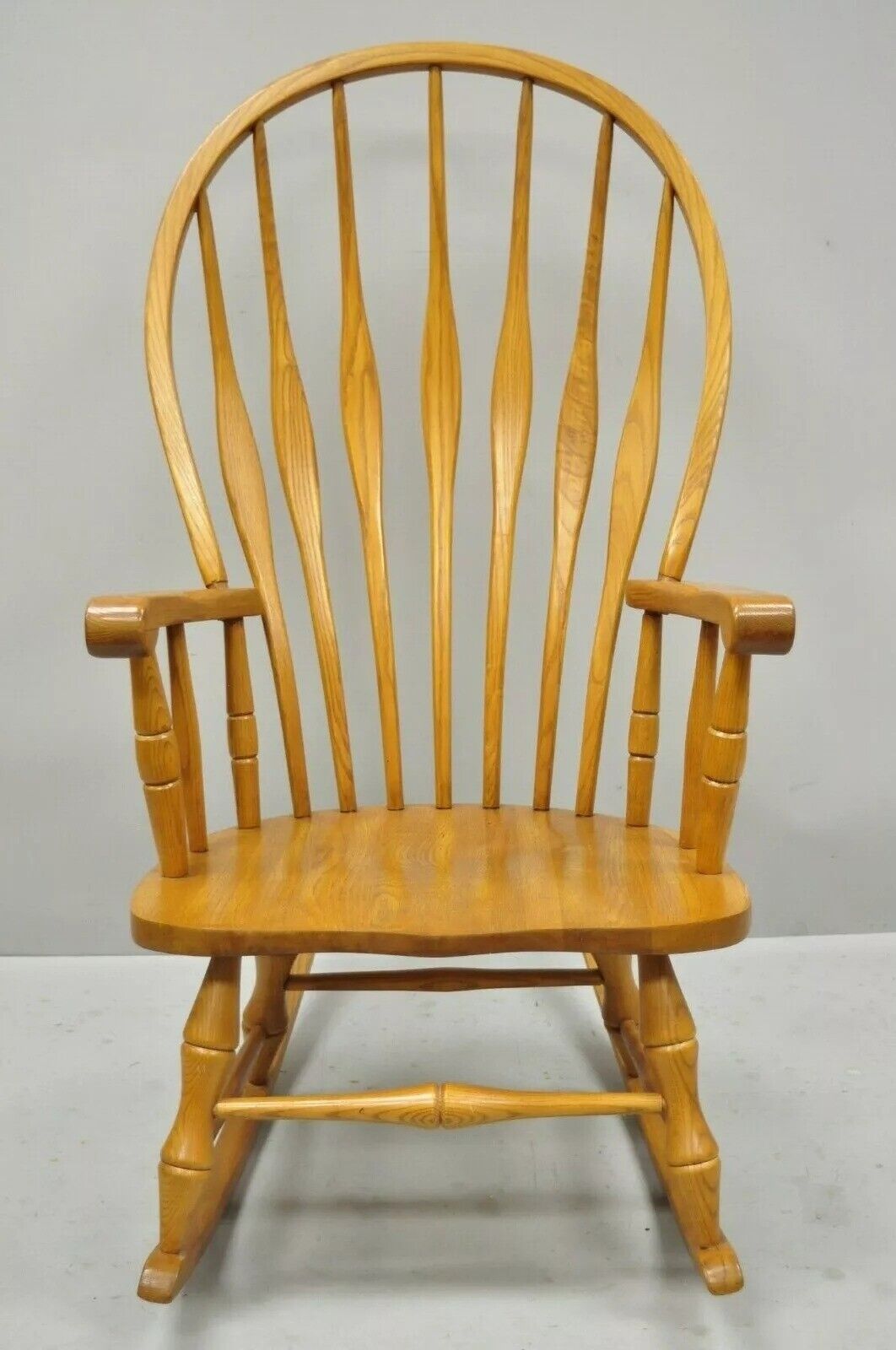 Vintage Oskar Huber Oak Wood Windsor Style Fan Back Rocker Rocking Chair