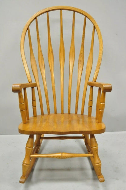Vintage Oskar Huber Oak Wood Windsor Style Fan Back Rocker Rocking Chair
