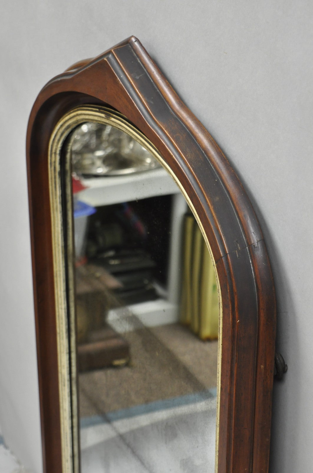 Antique American Empire Arched Mahogany Wood Frame Looking Glass Wall Mirror