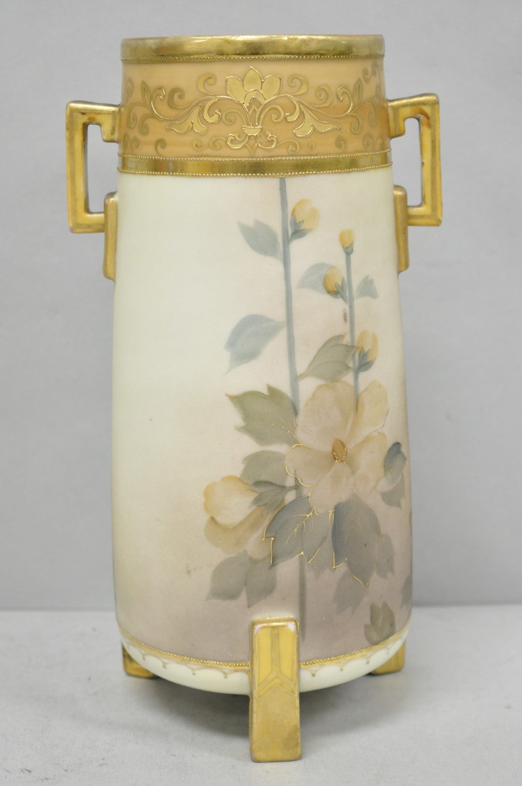 Antique Nippon Noritake Hand Painted Art Nouveau Porcelain Footed Round Vase