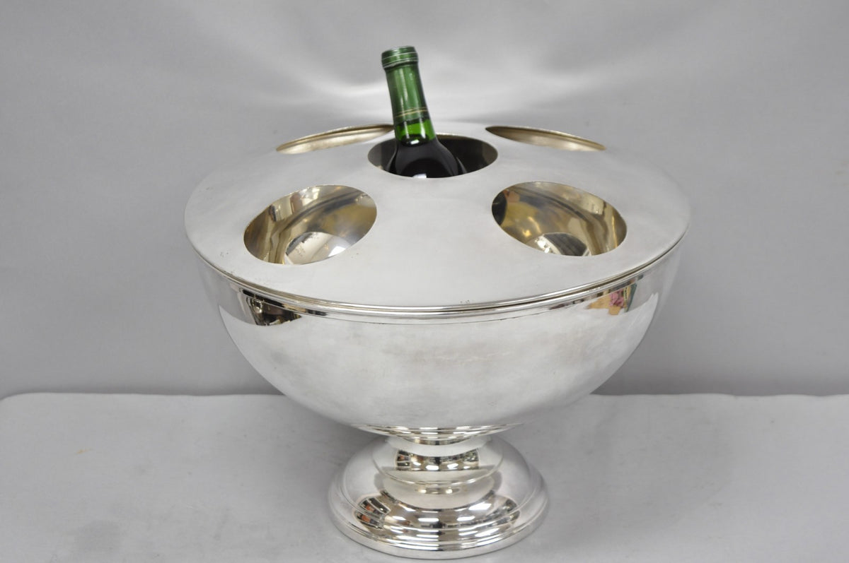 Vintage Modern Pedestal Base Silver Plated 5 Bottle Champagne Chiller Ice Bucket