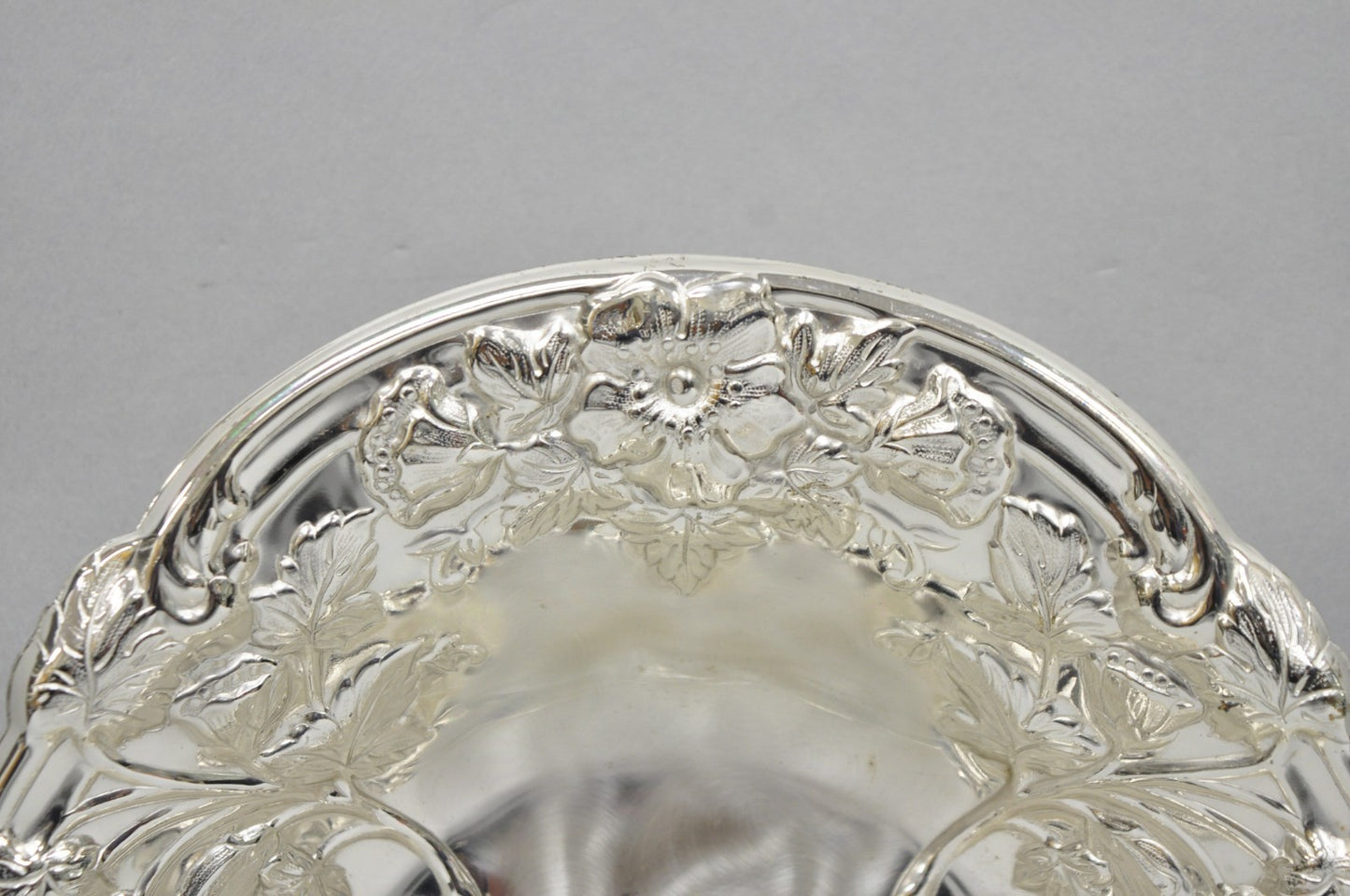 Vintage WMF Germany Ikora Silver Plated Brass Floral Repousse Nut Dish Bowl