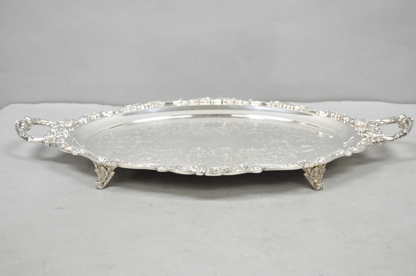 Vintage Baroque by Wallace 293F Victorian Silver Plated Oval Bar Serving Tray