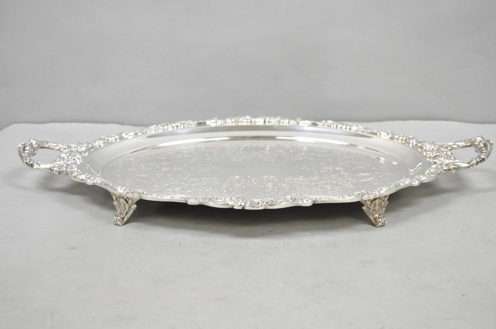 Vintage Baroque by Wallace 293F Victorian Silver Plated Oval Bar Serving Tray