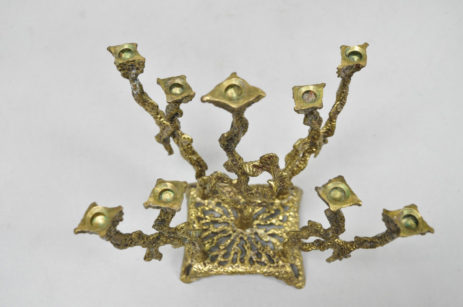 Vintage Mid Century Modern Brutalist Brass Judaica Candelabra by Wainberg
