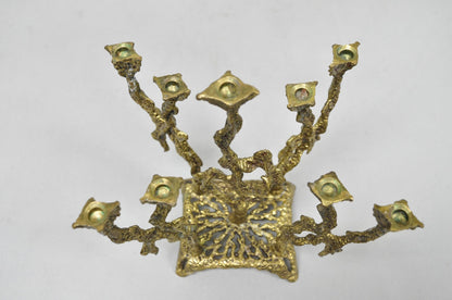 Vintage Mid Century Modern Brutalist Brass Judaica Candelabra by Wainberg