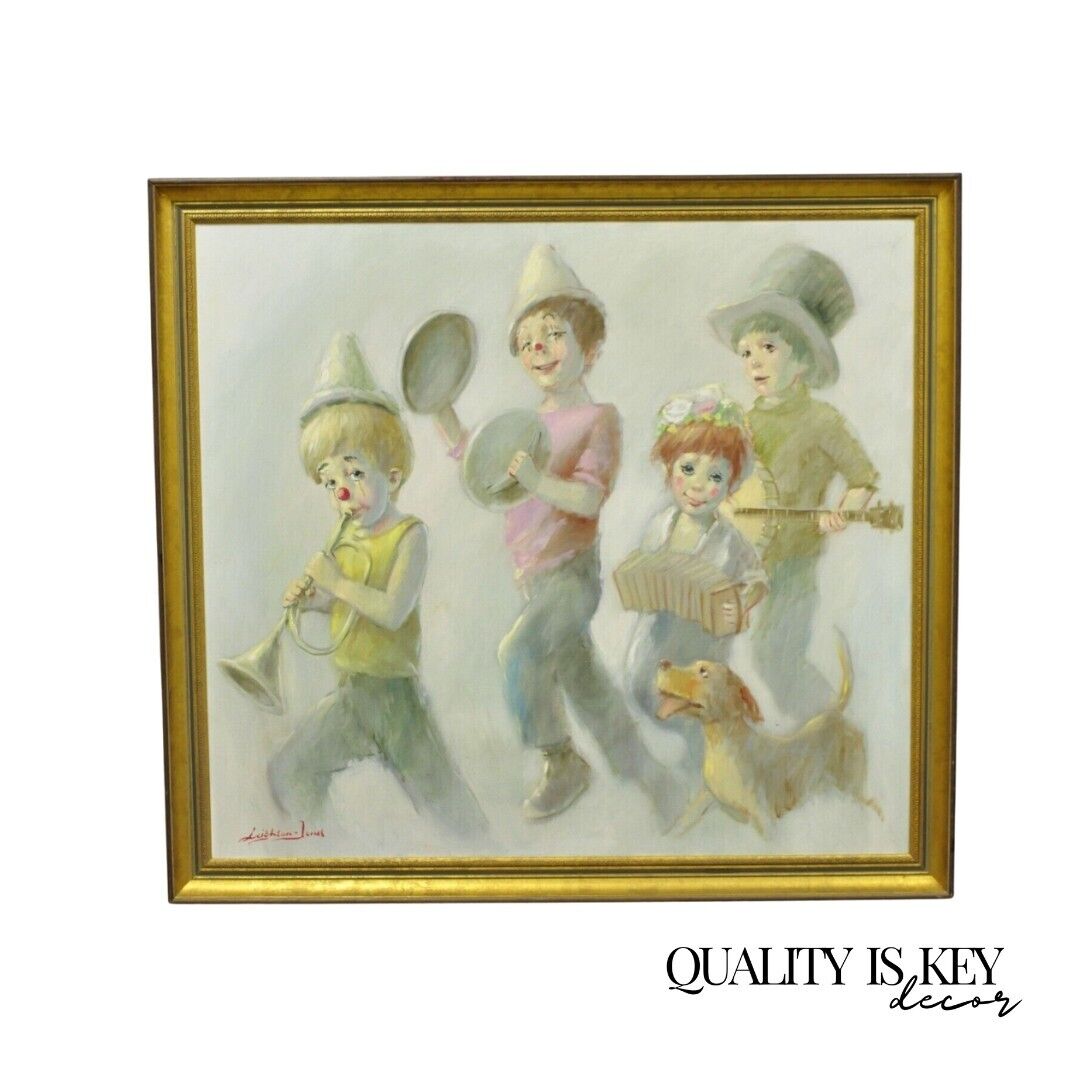 Barry Leighton Jones Large Oil on Canvas Painting Children Clown "The Minstrels"