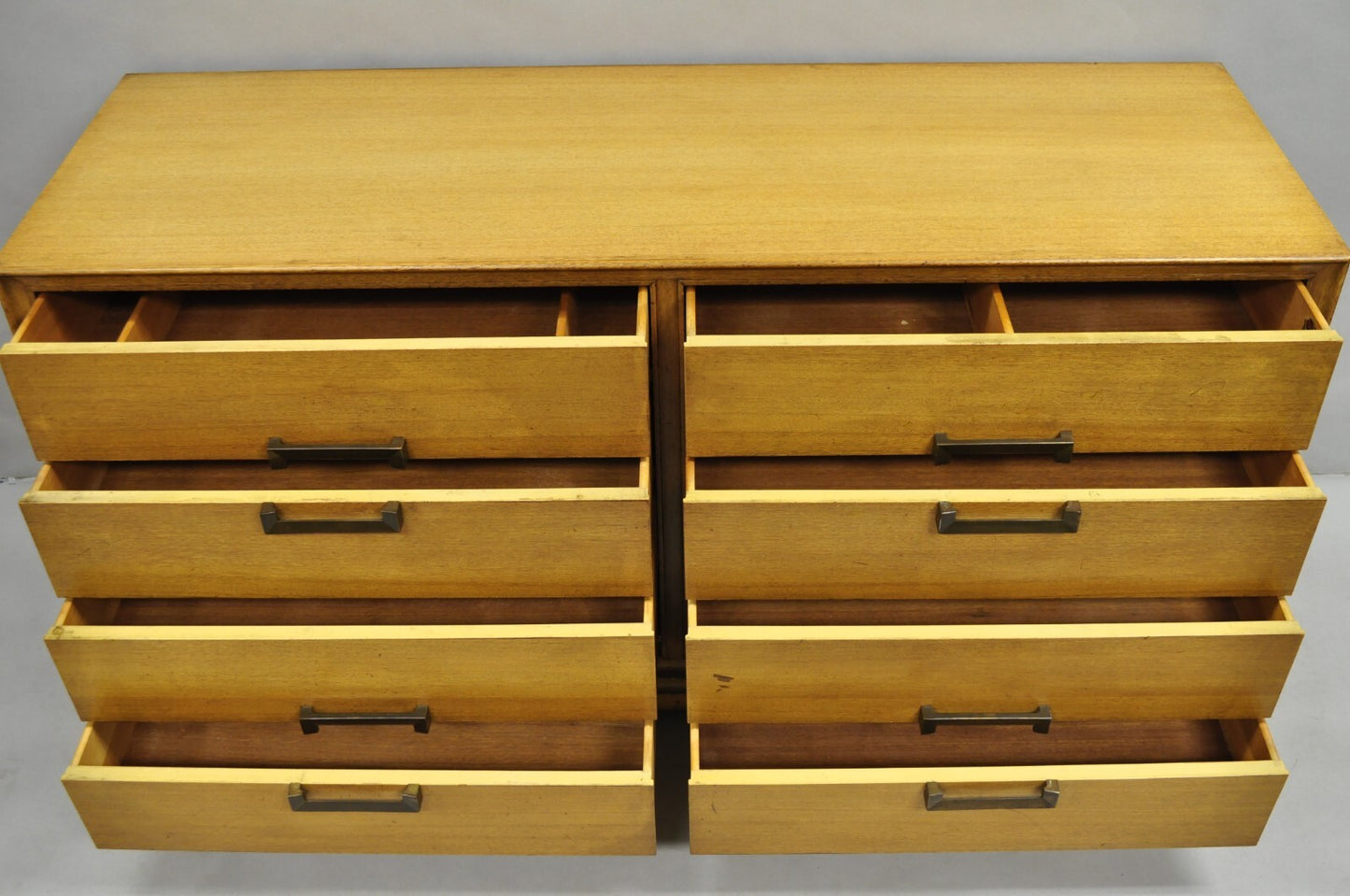 Vintage Mid Century Modern Blonde Mahogany Long Dresser Credenza by Red Lion