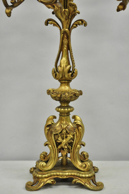 Antique French Rococo Baroque Gold Bronze Leafy Scroll Candelabra Table Lamp