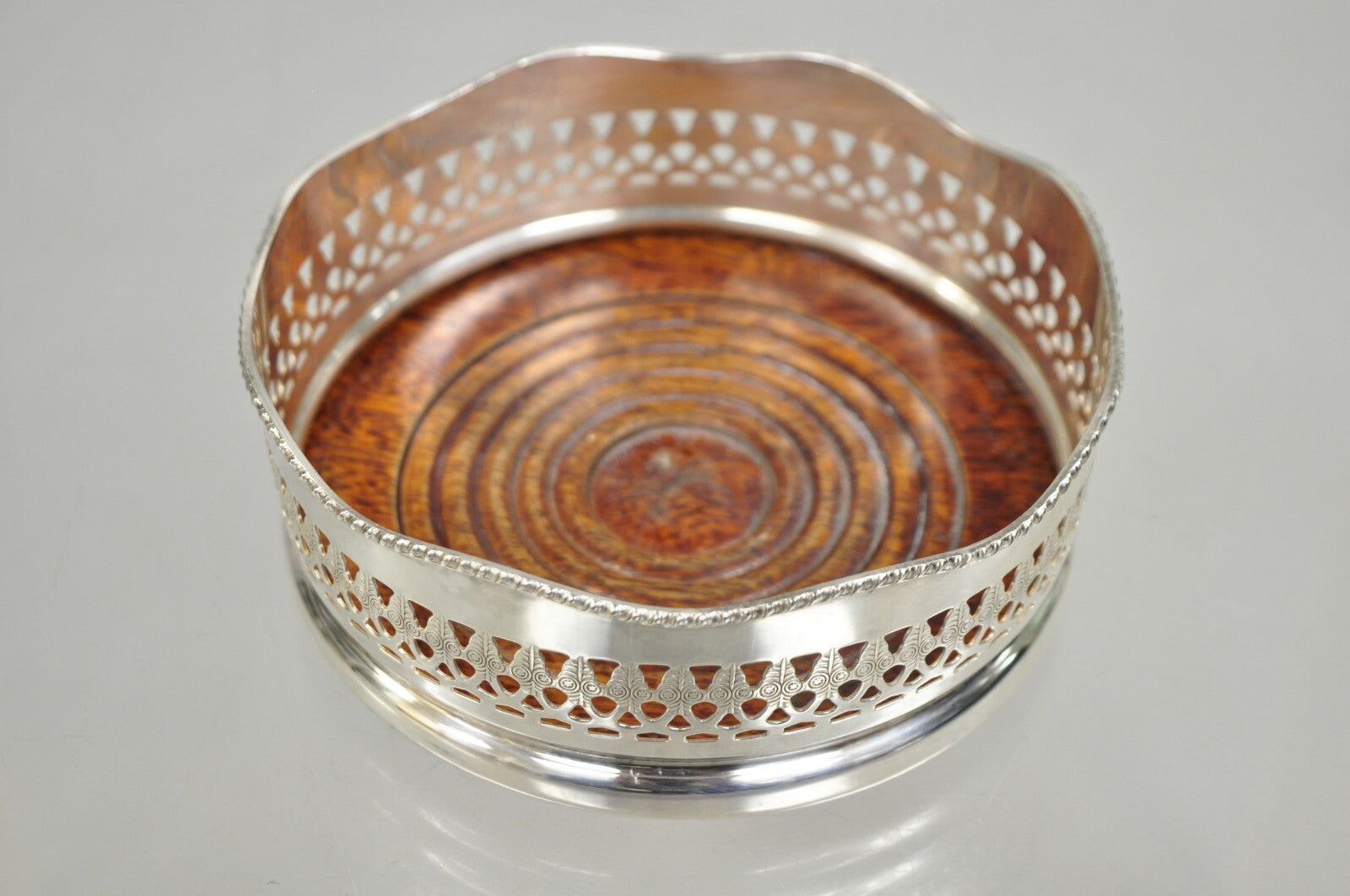 Vintage Sheffield Edwardian Silver Plated Fretwork Mahogany Wine Bottle Coaster
