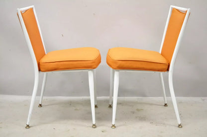 Vintage Mid Century Modern White Steel Metal Orange Dining Side Chairs - a Pair