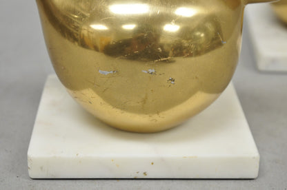 Modern Gold Marble Pheasant Quail Bird Dove Brass Modernist Sculpture - a Pair