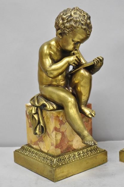 Antique French Louis XV Bronze Putti Children "Arts & Literature" Figures - Pair