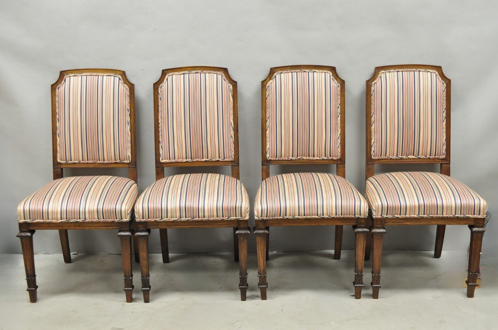 Vintage French Country Provincial Style Carved Walnut Dining Side Chair Set of 4