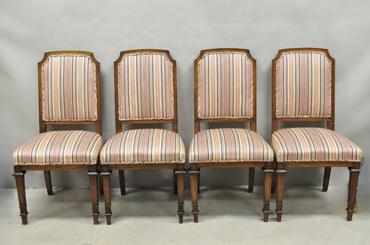 Vintage French Country Provincial Style Carved Walnut Dining Side Chair Set of 4