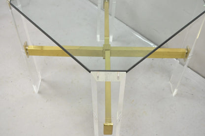 Vintage Mid Century Modern Lucite & Glass Brass Stretcher Occasional Side Table