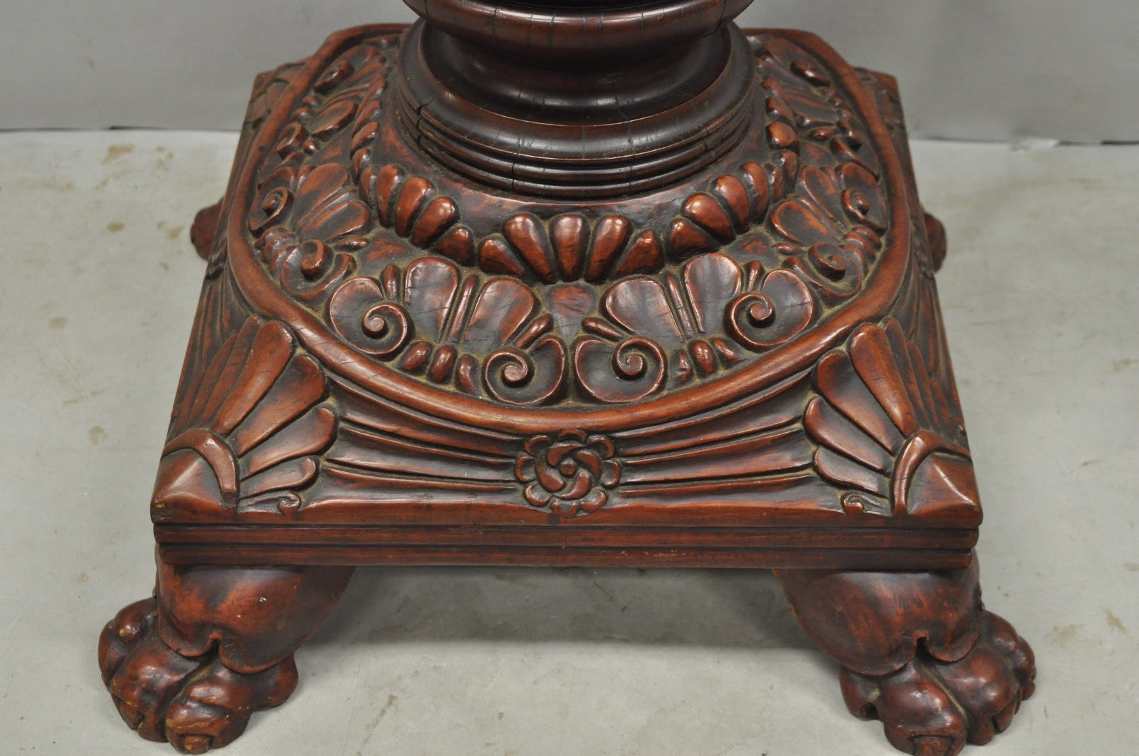 Antique American Empire Carved Mahogany Cannonball Paw Foot Pedestal Table Base