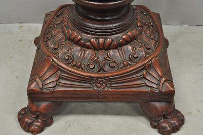 Antique American Empire Carved Mahogany Cannonball Paw Foot Pedestal Table Base