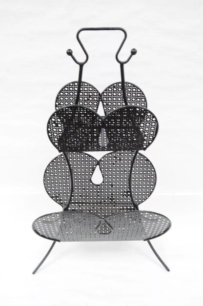 Mathieu Mategot Mid Century Modern Black Hairpin Metal Mesh 2 Tier Magazine Rack