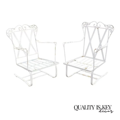 Antique Woodard Orleans Pattern Wrought Iron Patio Bouncer Lounge Chair - a Pair